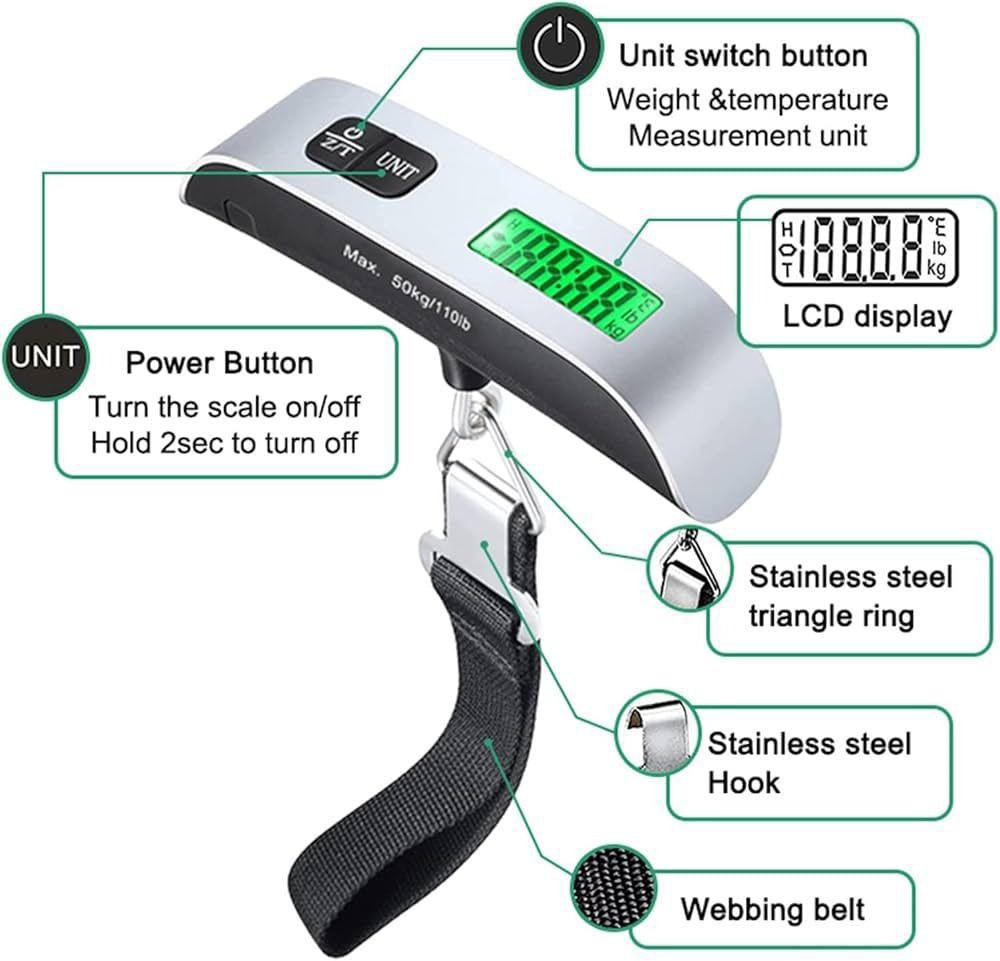 TravelPro Digital Luggage Scale – 50kg Portable Bag Weighing Scale