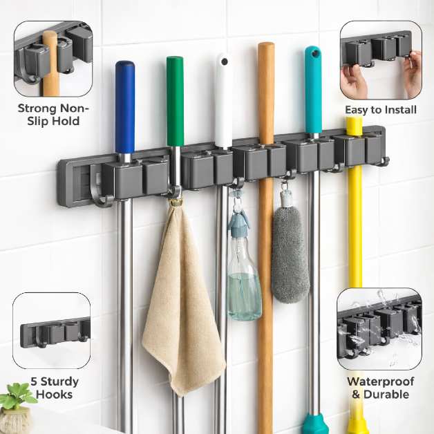 GripHold Pro™ Wall-Mounted Mop & Broom Organizer