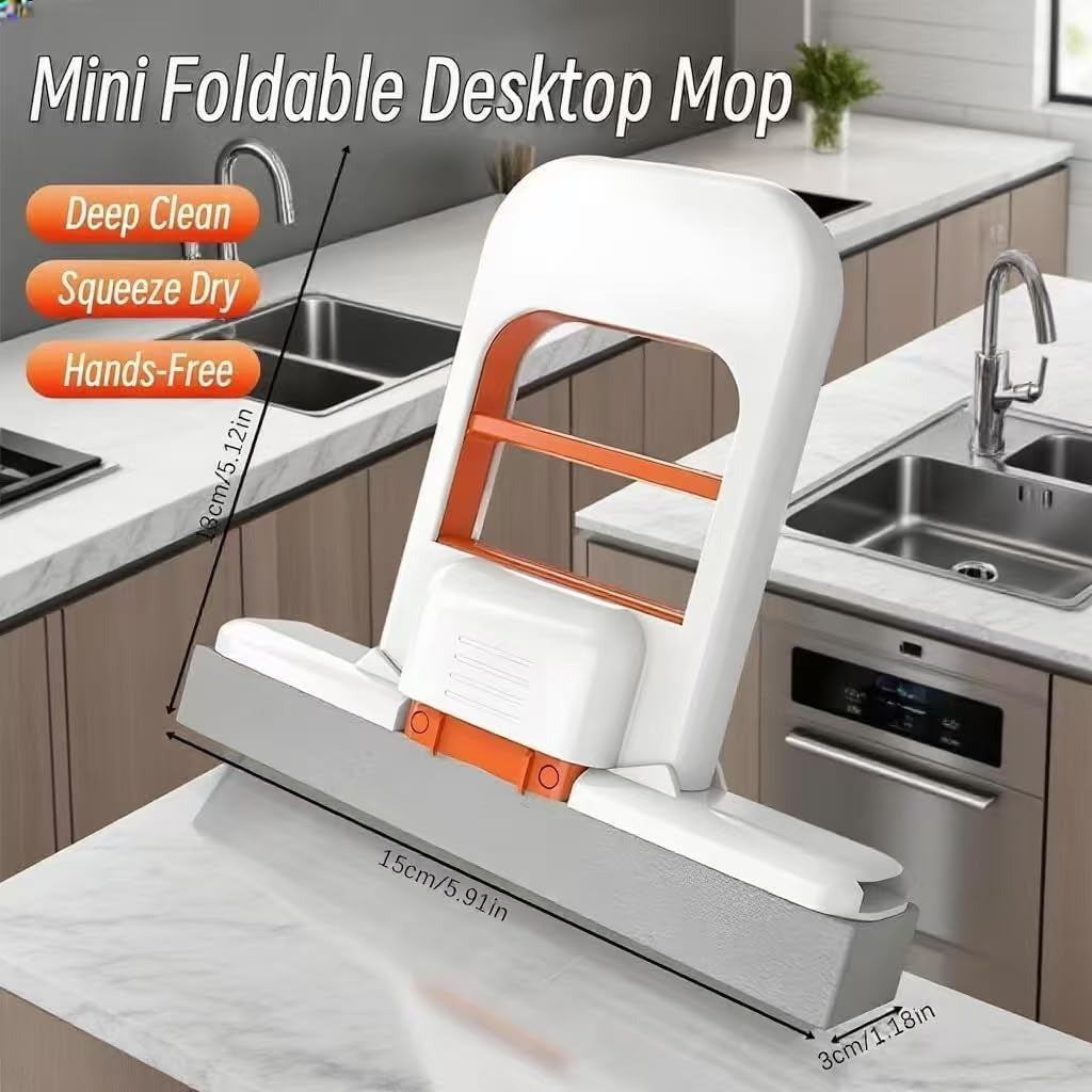CleanFold™ Mini Foldable Desktop Mop – Hands-Free Squeeze Dry