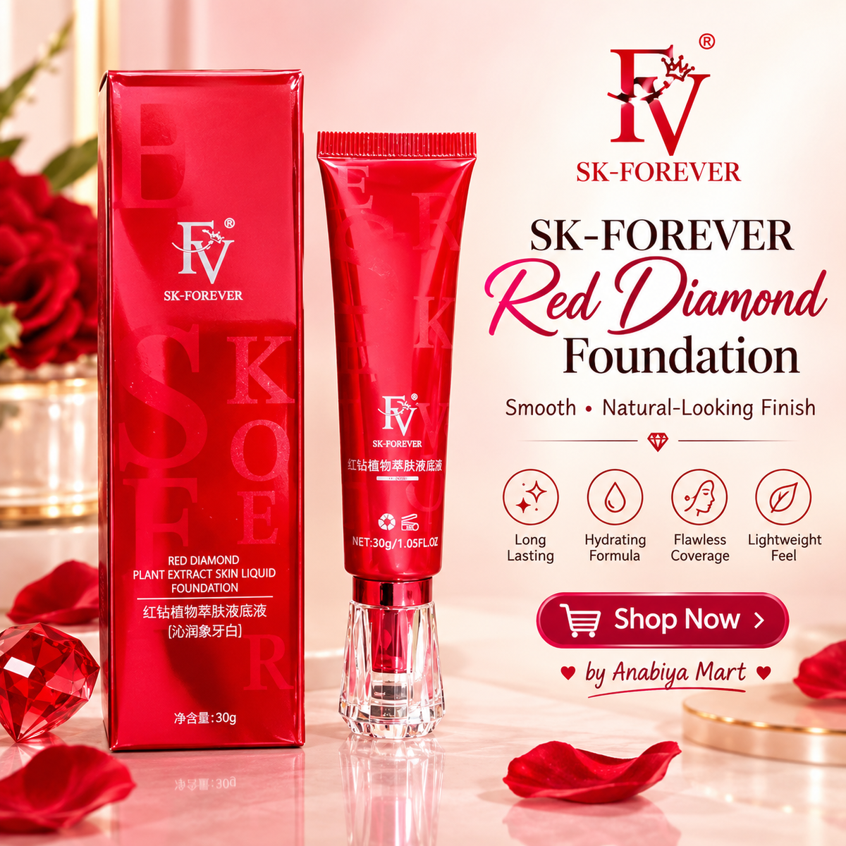 Product Name: š SK-FOREVER Red Diamond Plant Extract Liquid Foundation ā Smooth Natural Finish