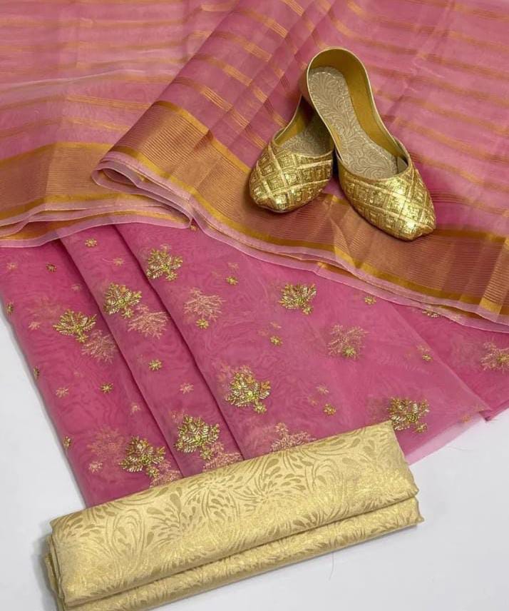 Royal Pink Gold-Embroidered Festive Suit Set