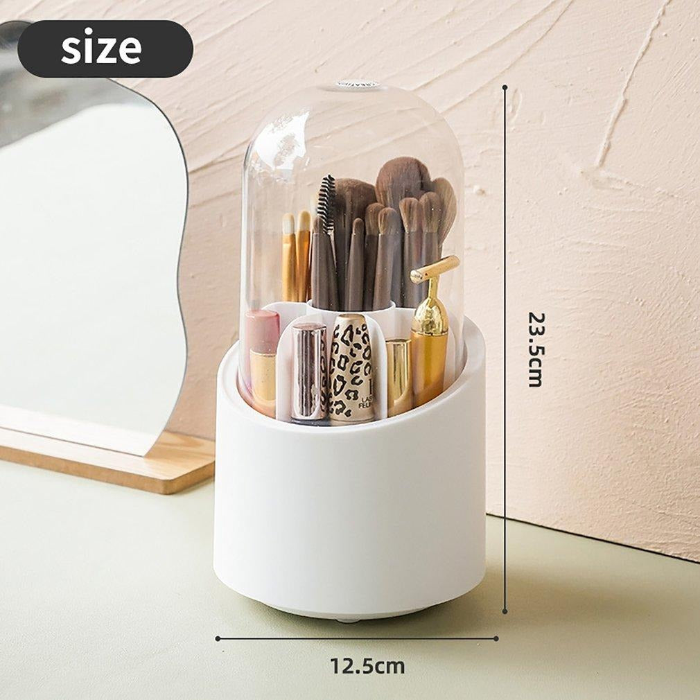 GlowSpin 360° Rotating Makeup Brush Organizer & Dust-Proof Caddy