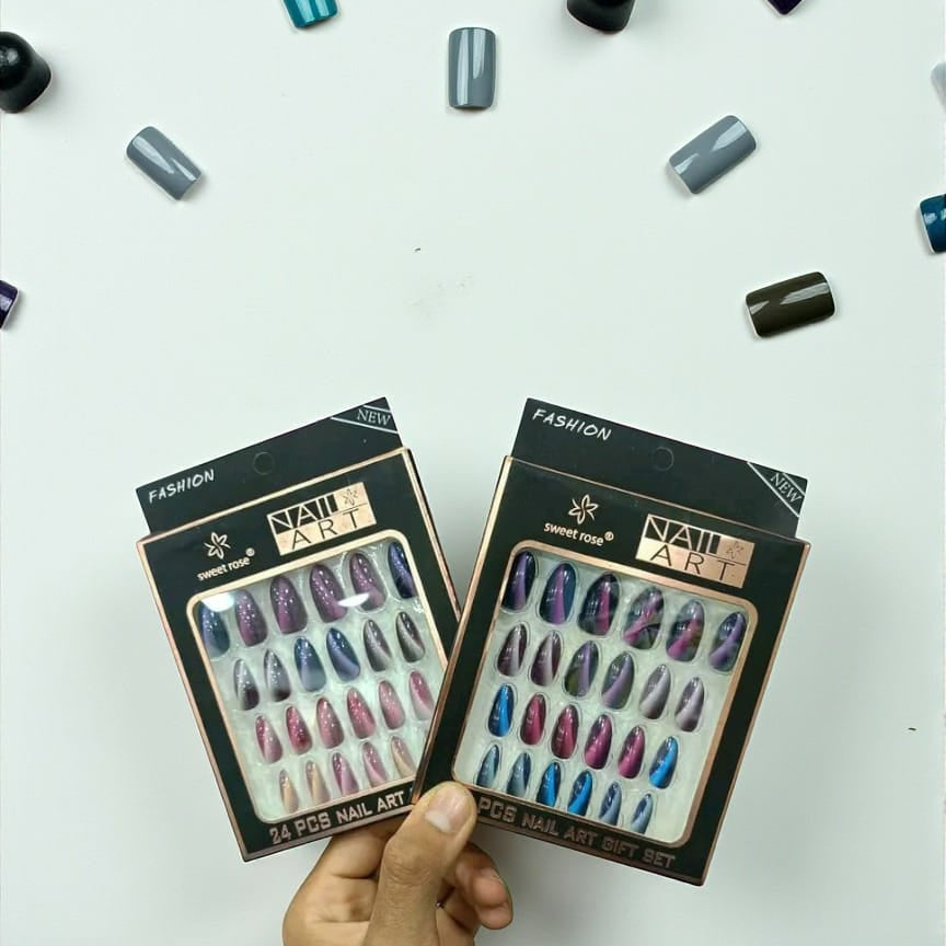 24-Piece Press-On Nail Art Set – Stylish Glossy & Glitter Nail Tips