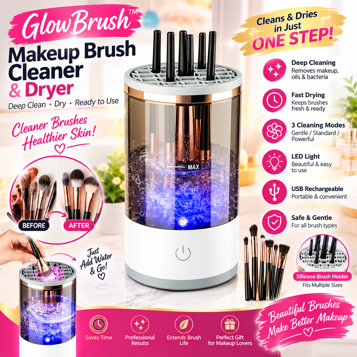 GlowBrush™ 2-in-1 Makeup Brush Cleaner & Dryer