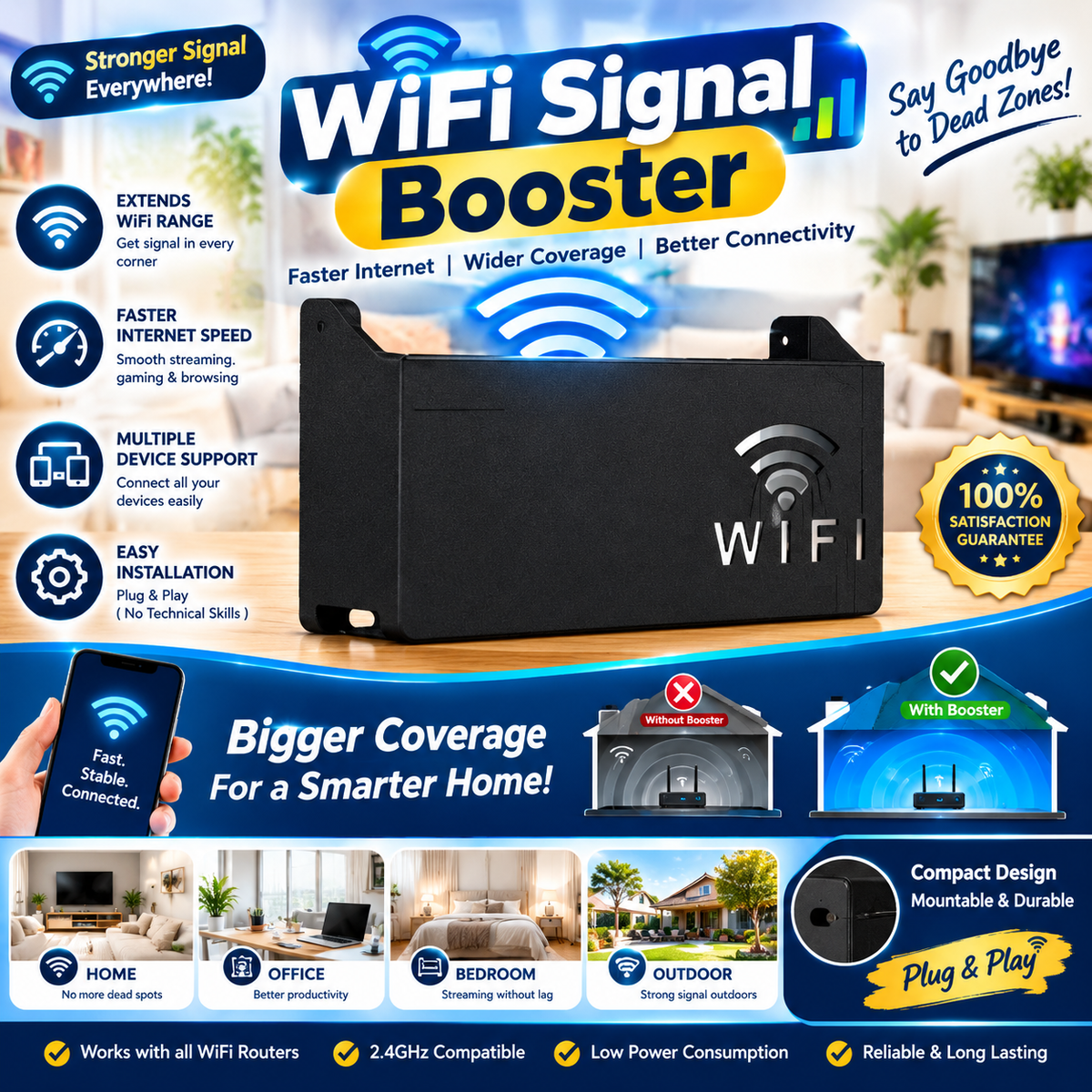 WiFiBoost™ Signal Booster & Router Wall Organizer