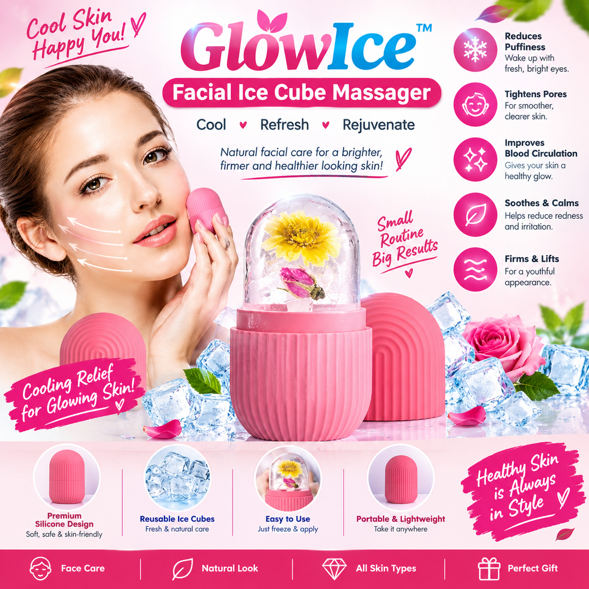 GlowIce™ Facial Ice Cube Massager – Cooling Skincare Roller