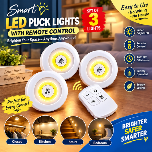 GlowStick™ Wireless LED Puck Lights – 3-Pack with Remote Control