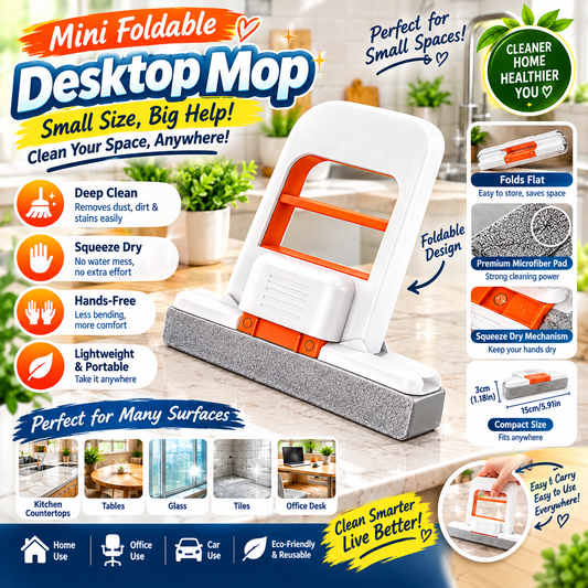 CleanFold™ Mini Foldable Desktop Mop – Hands-Free Squeeze Dry