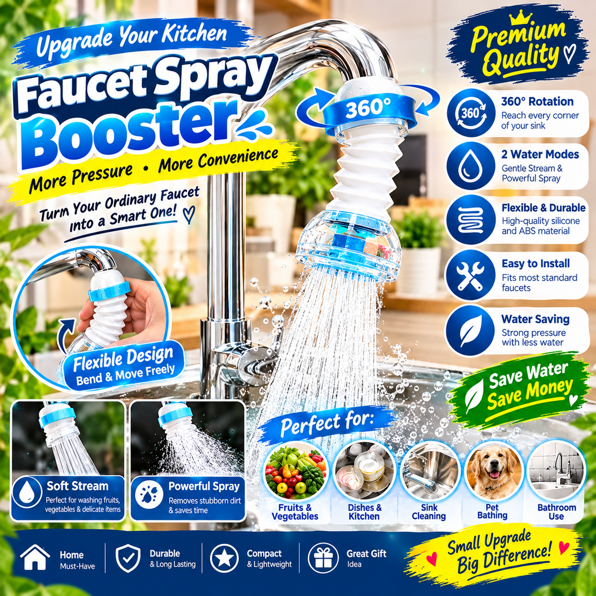 AquaFlex 360° Rotating Faucet Spray Booster