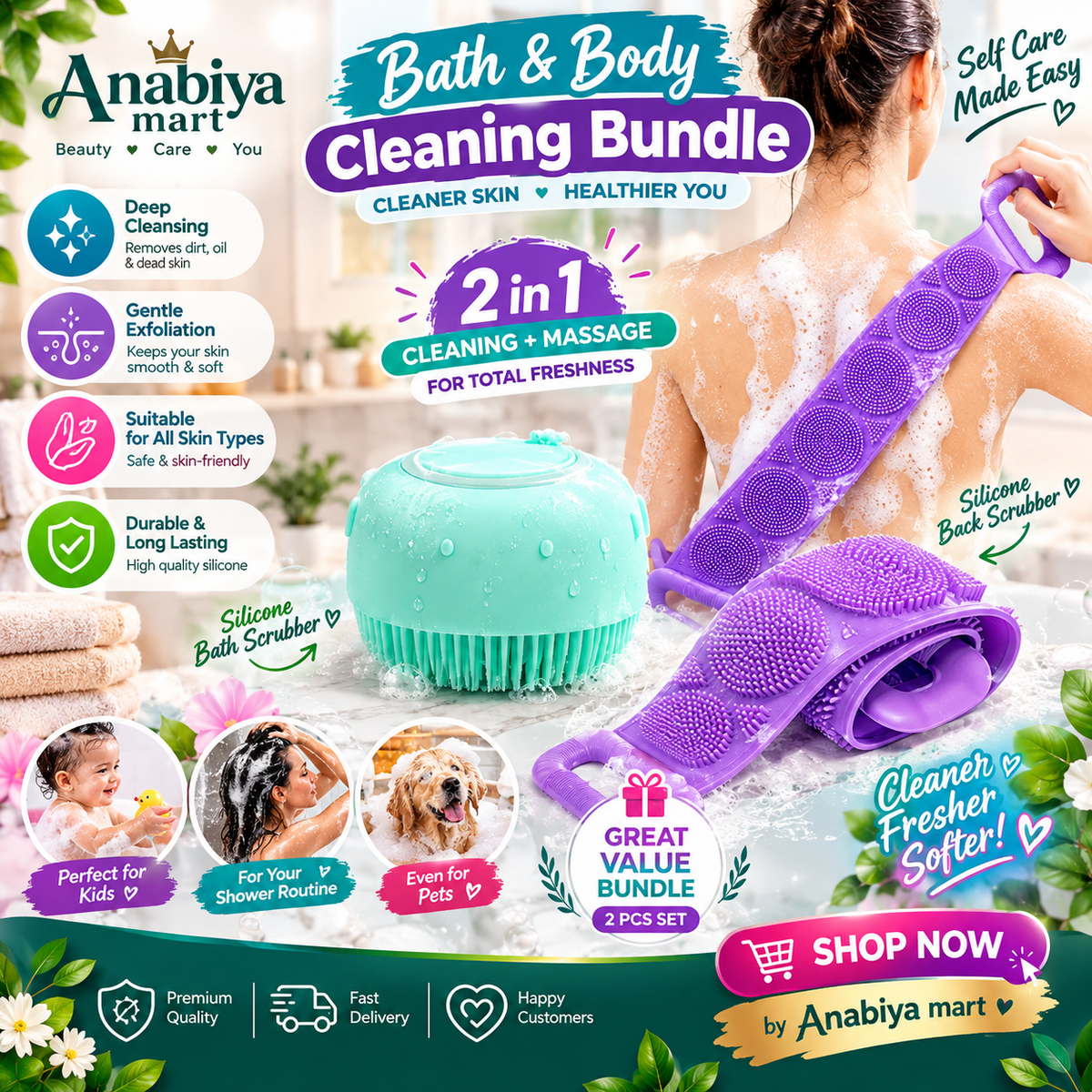 SilkyScrub Pro™ Silicone Back Scrubber & Body Exfoliator