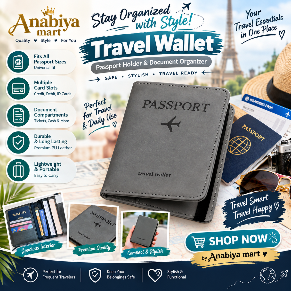 RoamGuard™ RFID-Blocking Leather Passport Holder & Travel Wallet
