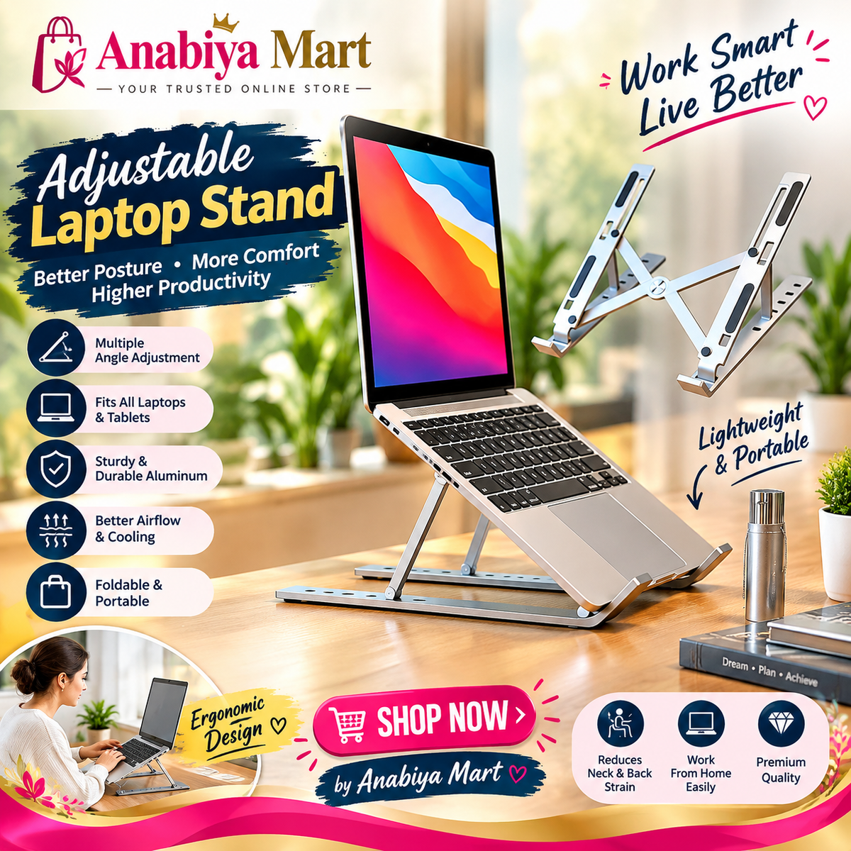ErgoLift Pro™ Ultra-Slim Portable Laptop Stand