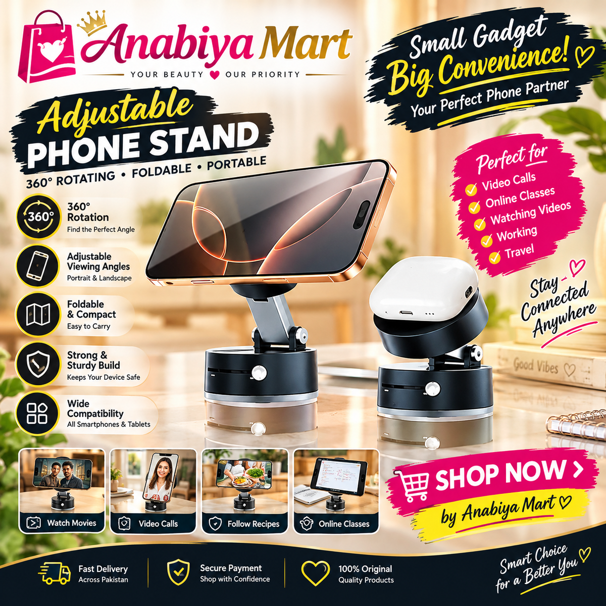 FlexiStand™ 360° Rotating Phone & Tablet Stand