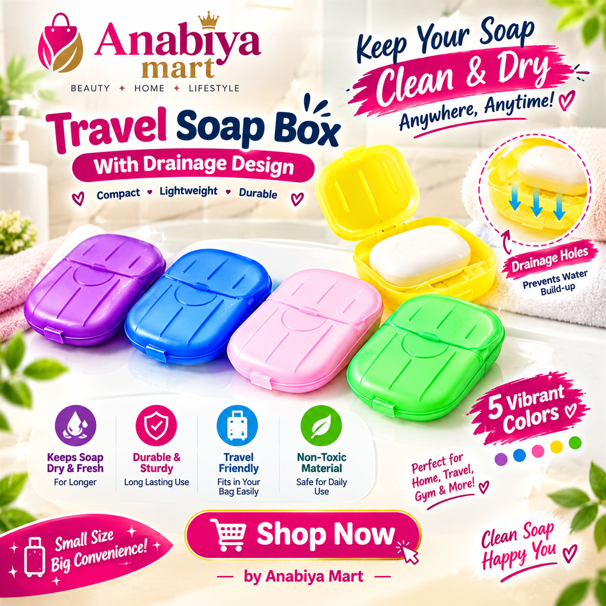 Colorful Travel Soap Box – Portable Soap Case with Drainage Design