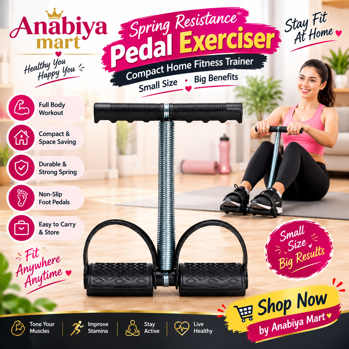 Spring Resistance Pedal Exerciser – Compact Home Fitness Trainer