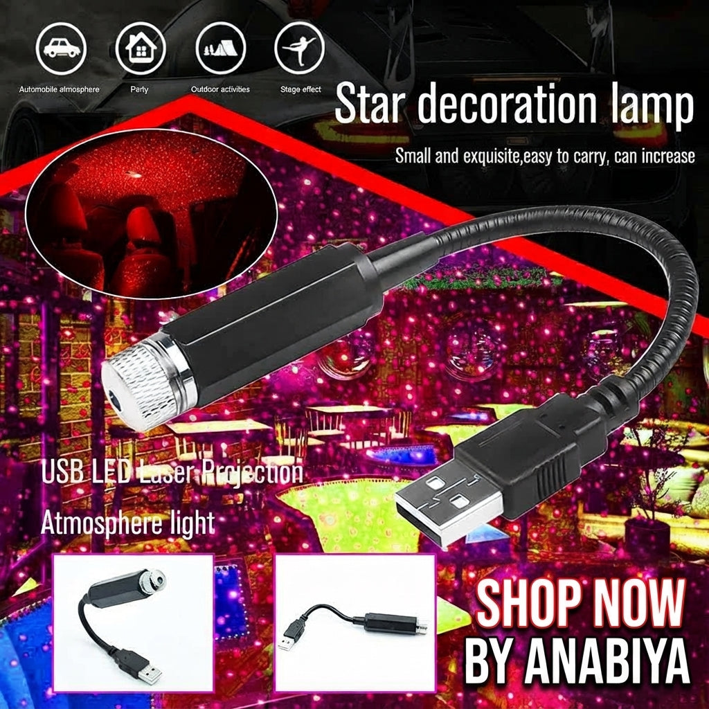 USB LED Star Galaxy Laser Projector – Portable Atmosphere Light